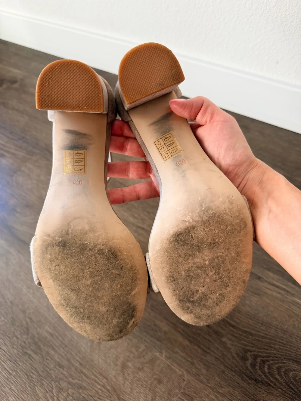 Jeffrey Campbell Taupe Suede Block Heel Sandals with Ankle Strap
